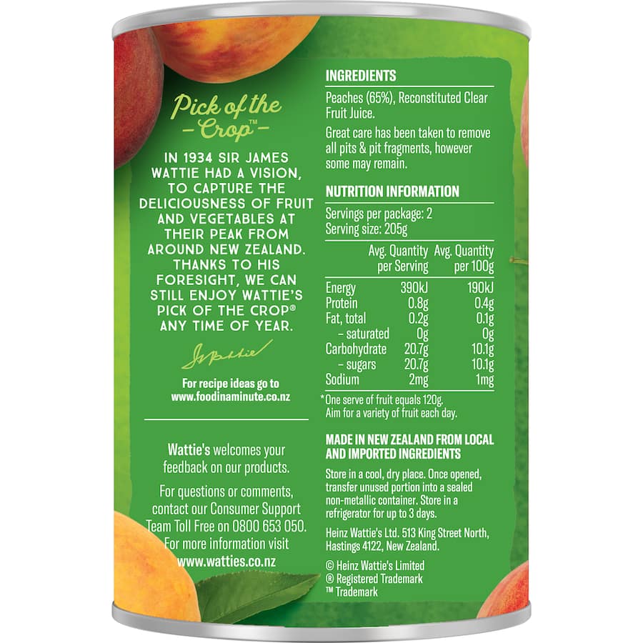 Wattie's Peaches Sliced In Clear Fruit Juice Can 410g