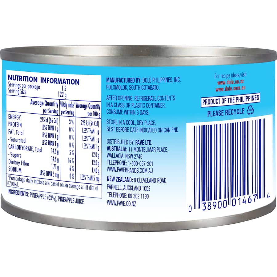 Dole Pineapple Crushed In Juice Can 227g