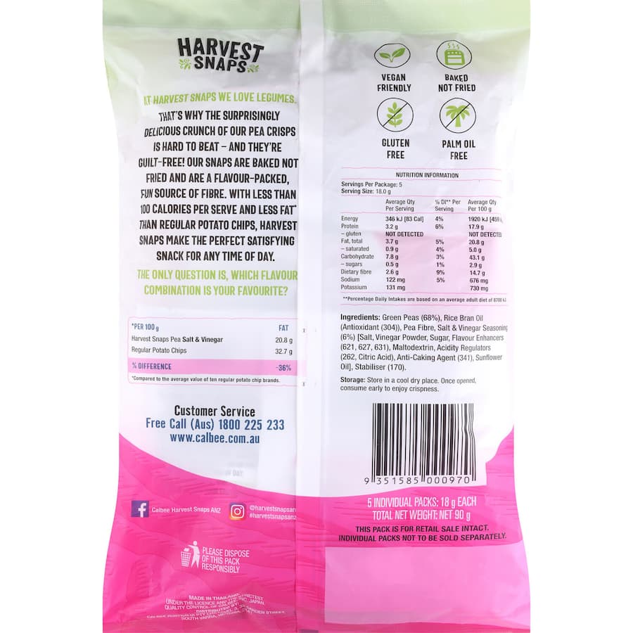 Harvest Snaps Pea Crisps Salt & Vinegar 90g