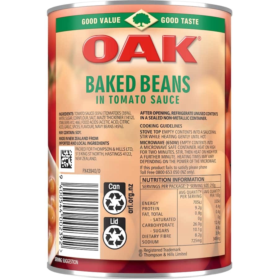 Oak Baked Beans In Tomato Sauce  Can 420g