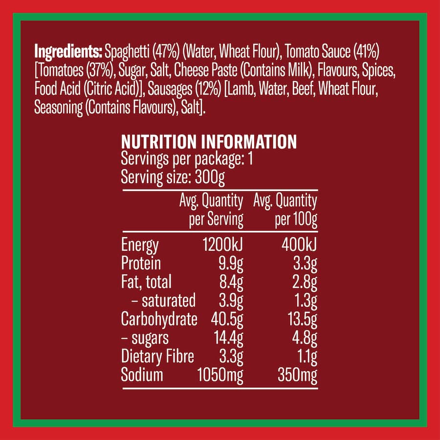Watties Spaghetti With Sausages  Can 300g