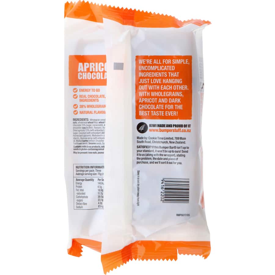 Cookietime Bumper Bars Chocolate Apricot 3pk 225g