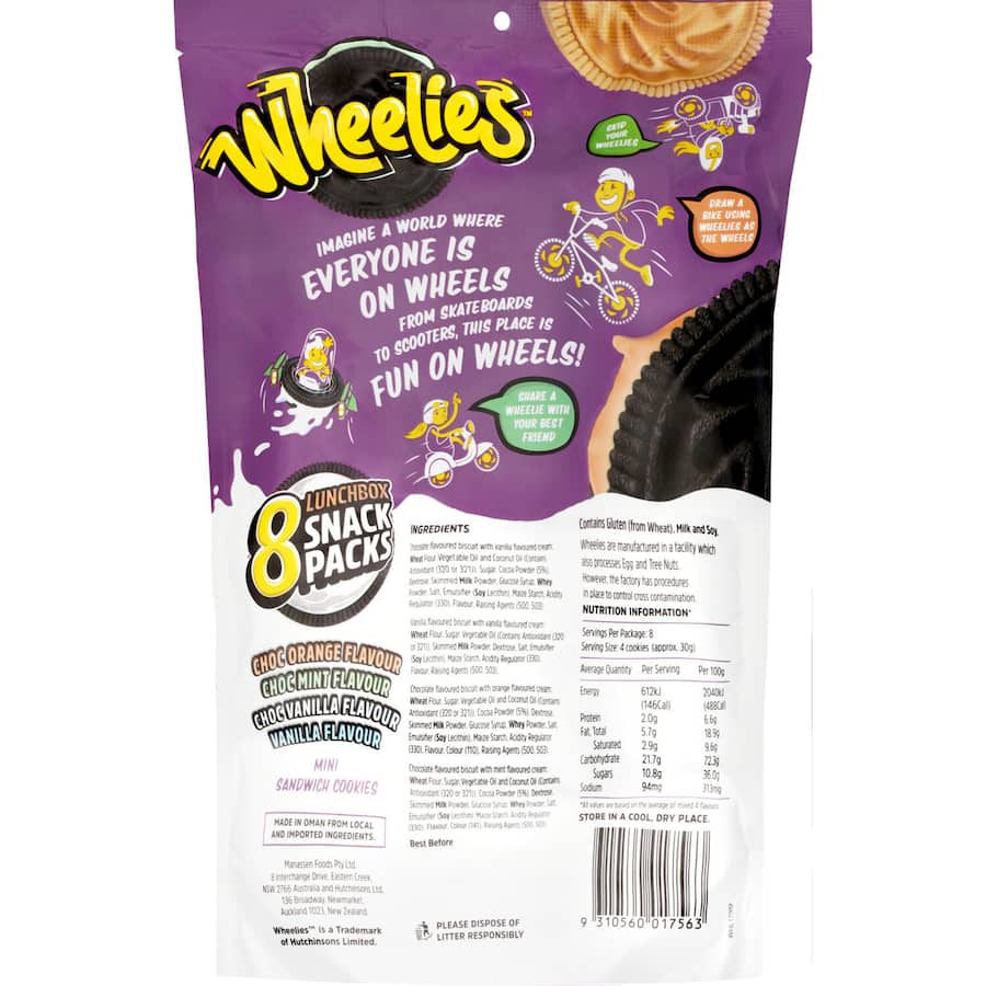 Wheelies Creme Filled Multipack 240g 8pack