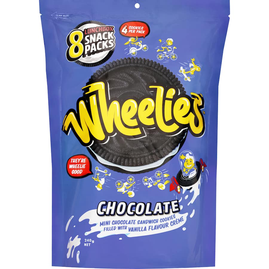 Wheelies Creme Filled Chocolate 240g 8pack