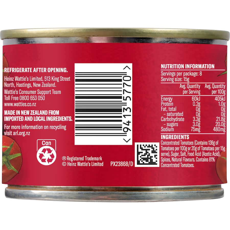 Watties Tomato Sauce Rip 'N' Dip Can 120g