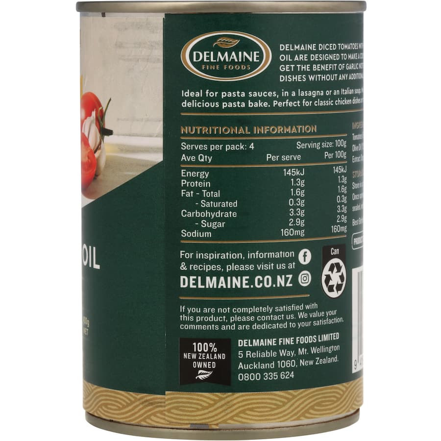 Delmaine Diced Tomatoes With Garlic & Olve Oil Can 400g