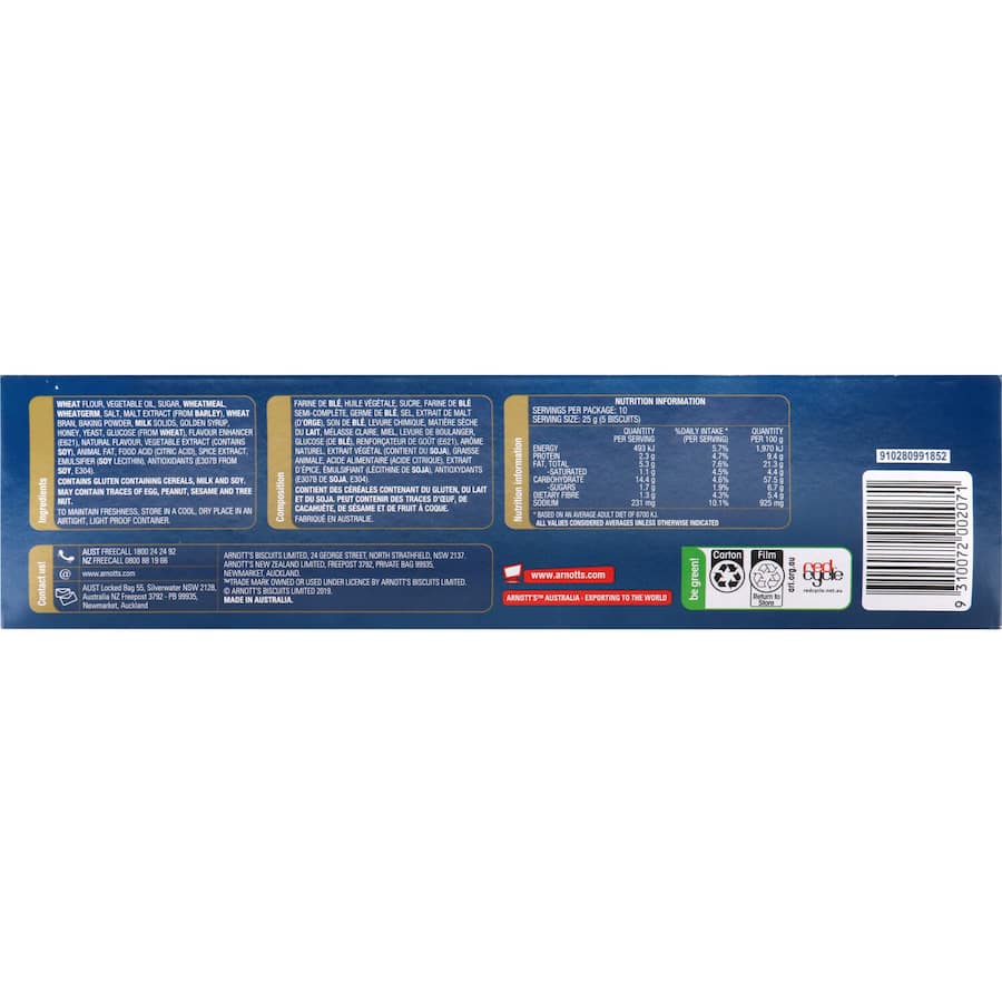 Arnotts Crackers Harvest Wheat 250g