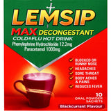 Lemsip Max Decongestant Cold & Flu Blackcurrant Hot Drink Sachets 10pack