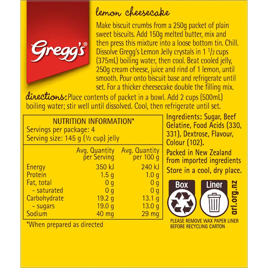 Greggs Jelly Lemon Box 85g