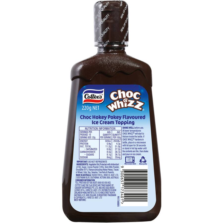 Cottees Ice Cream Topping Choc Hokey Pokey Flavoured