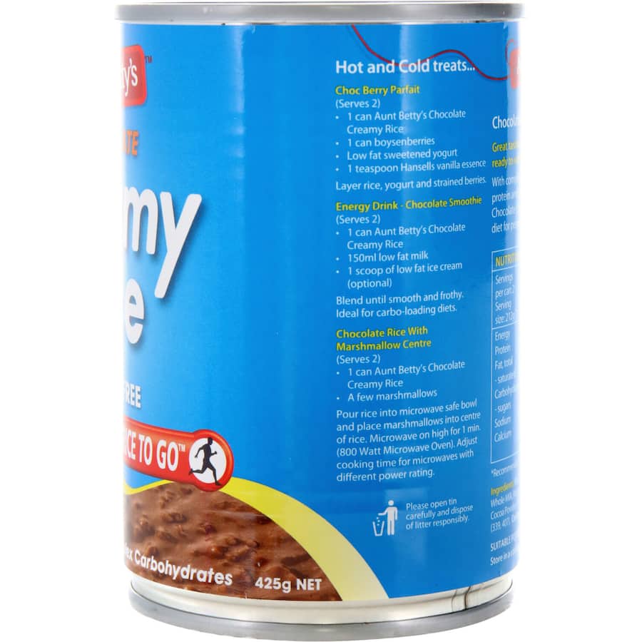 Aunt Bettys Rice 2 Go Creamed Rice Chocolate Creamy Rice Can 440g
