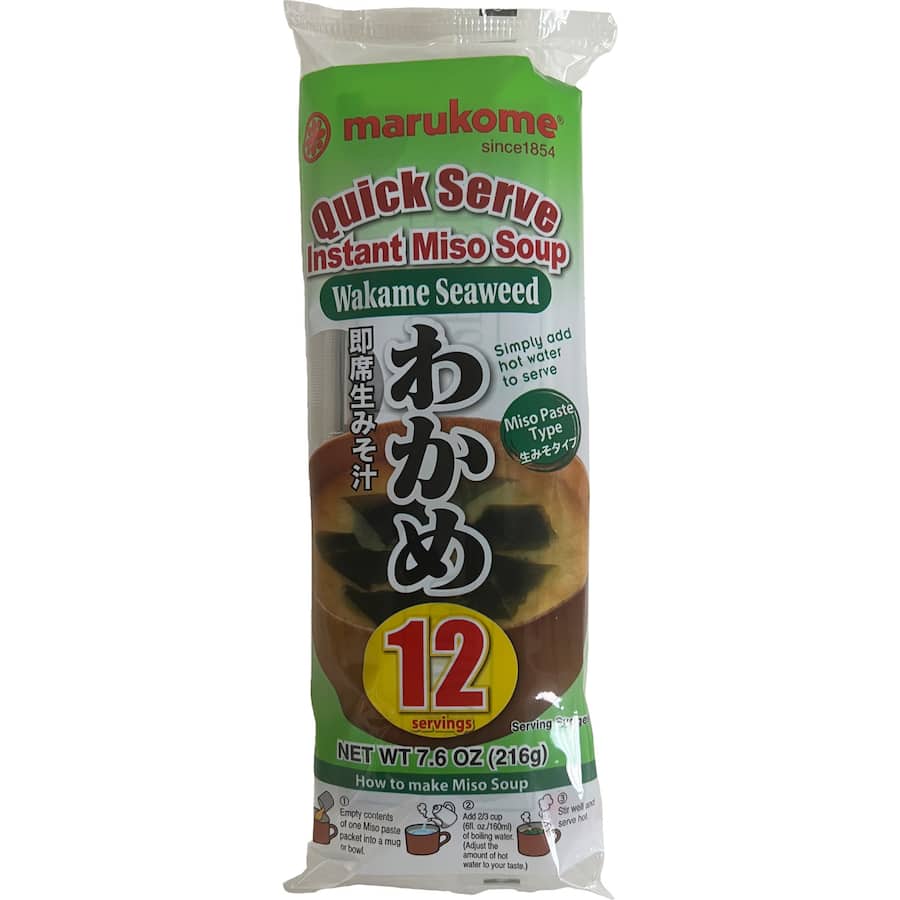 Marukome Instant Soup Miso Paste Wakame Seaweed Sachet 12 serves