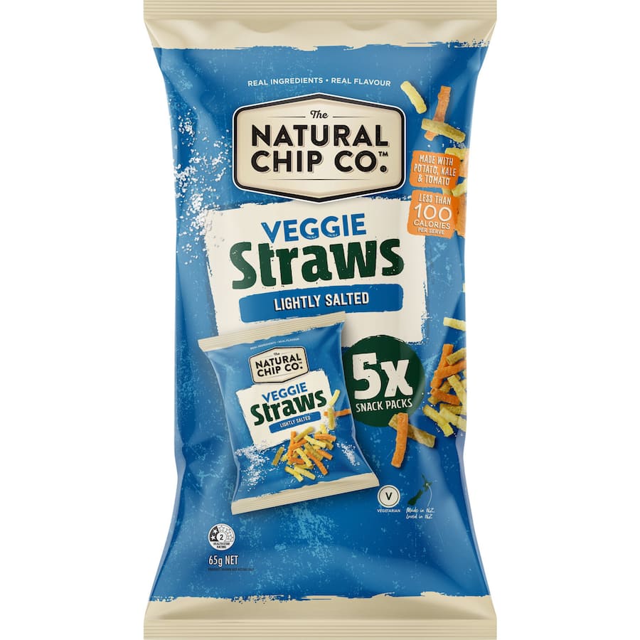 The Natural Chip Company Corn Snacks Veggie Straws Salted 65g 5pack