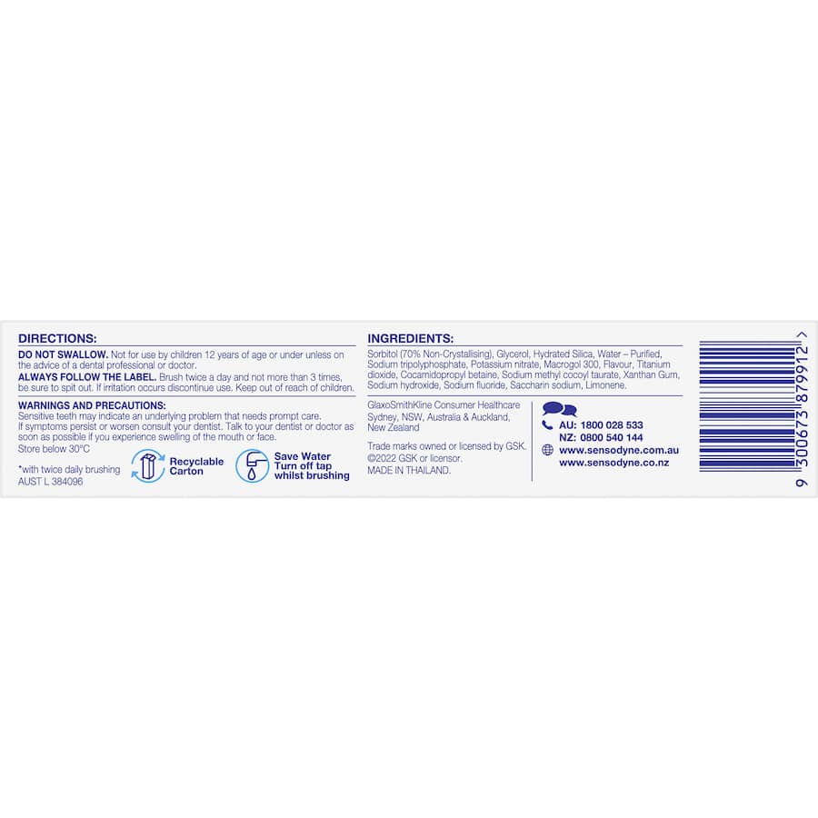 Sensodyne Sensitive Teeth Toothpaste Cool Mint Complete Care And Smart Clean 100g