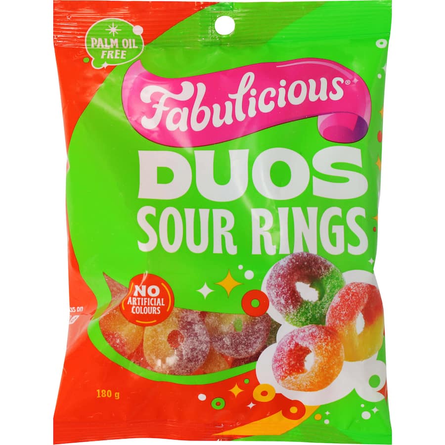 Rj's Fabulicious Sweets Duos Sour Gummy Rings 180g
