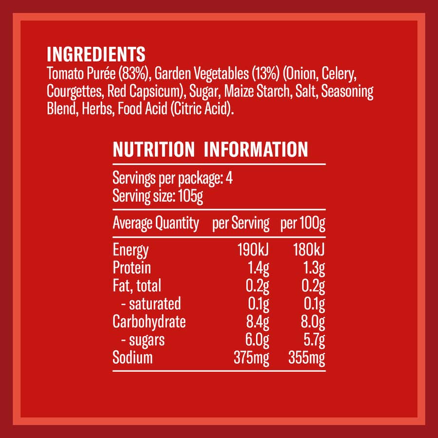 Wattie's Pasta Sauce Garden Vegetable 420g