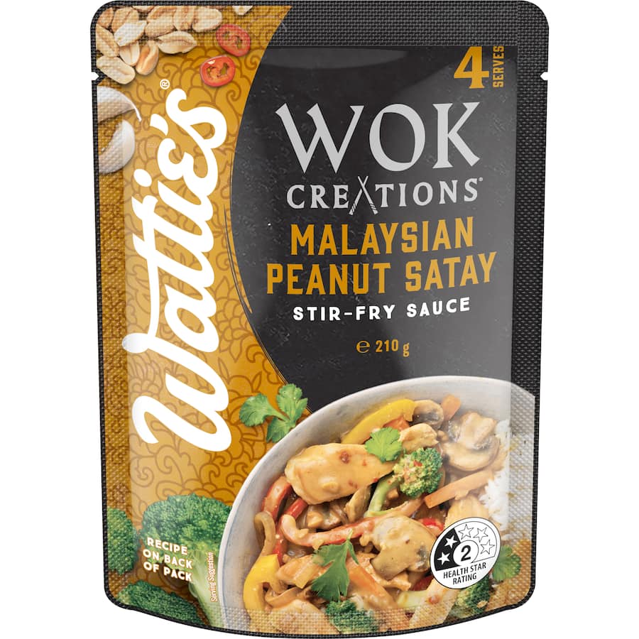 Watties Wok Creations Stir-fry Sauce Malaysian Peanut Satay Pouch 210g