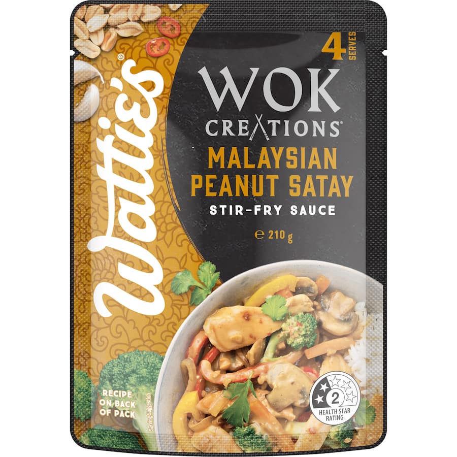 Watties Wok Creations Stir-fry Sauce Malaysian Peanut Satay Pouch 210g