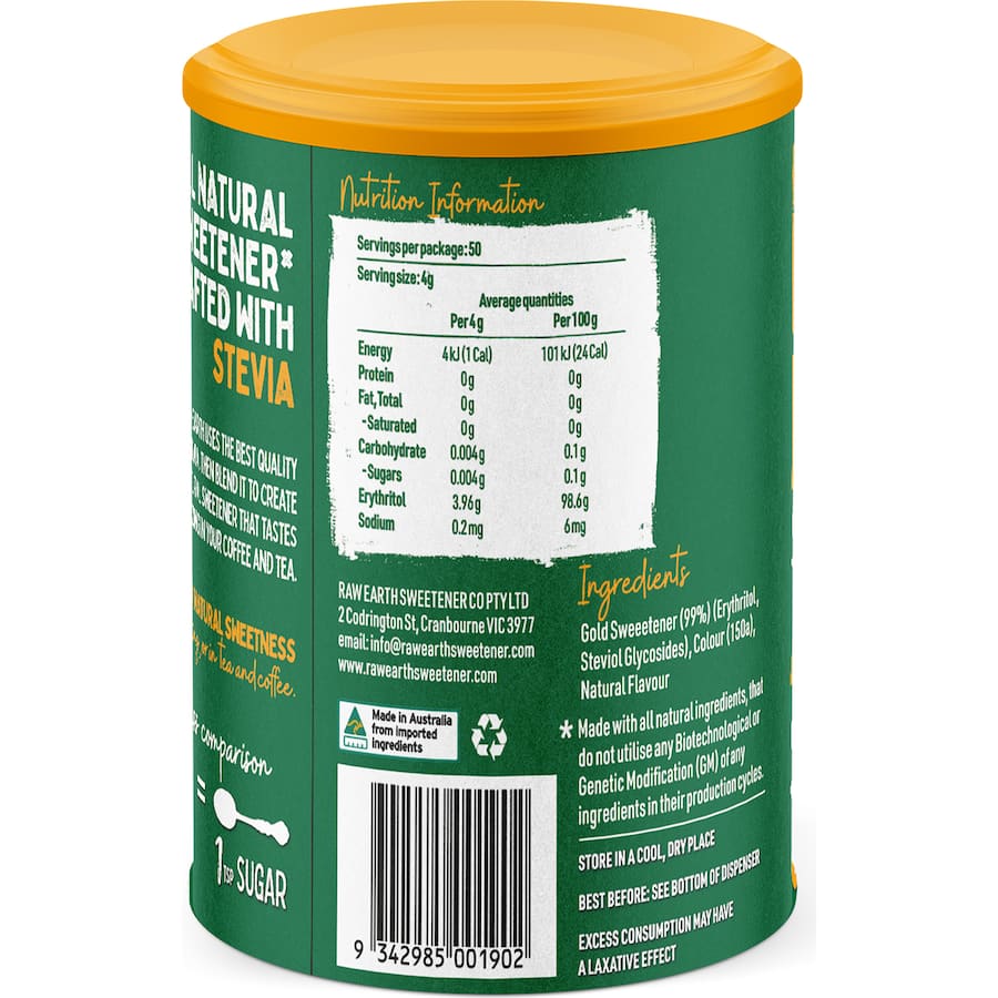 Raw Earth Sugar Substitute Stevia Brown Sweetener Cannister 200g
