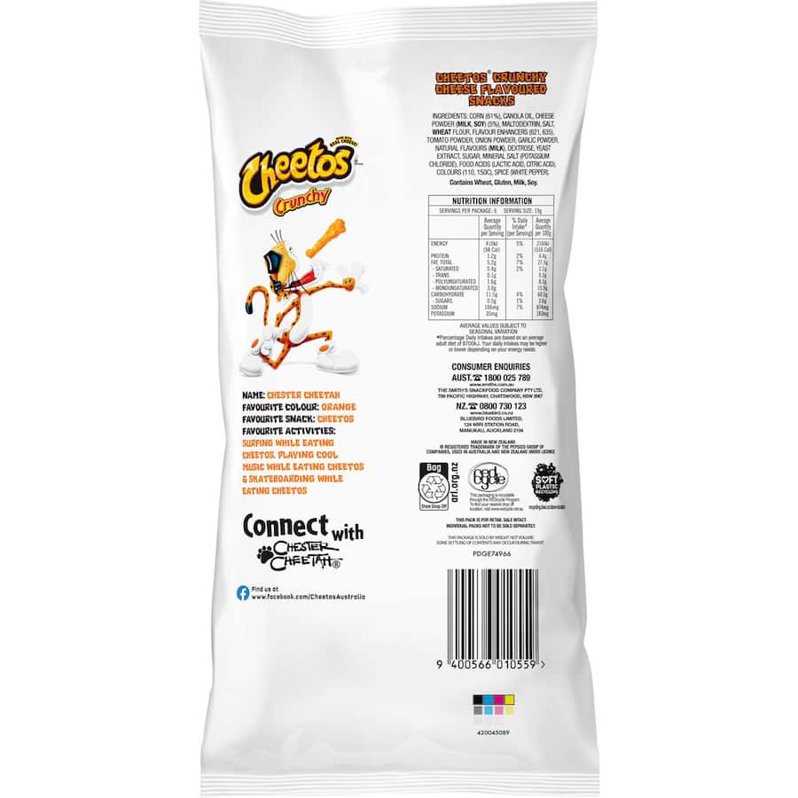 Cheetos Multipack Corn Snacks Crunchy Cheese 114g 6pack