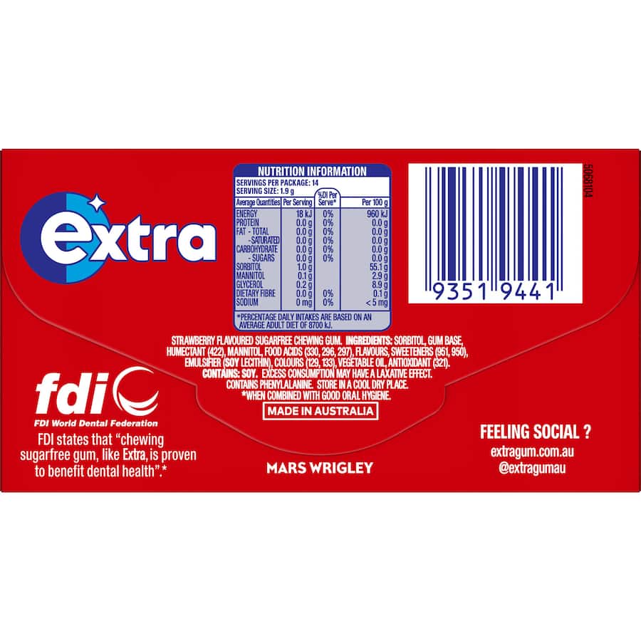 Wrigleys Extra Chewing Gum Strawberry 27g 14pce
