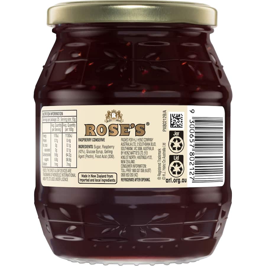Rose's Jam Conserve Raspberry Jar 375g