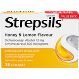 Strepsils Cough Throat Lozenges Soothing Relief Honey & Lemon 36pack