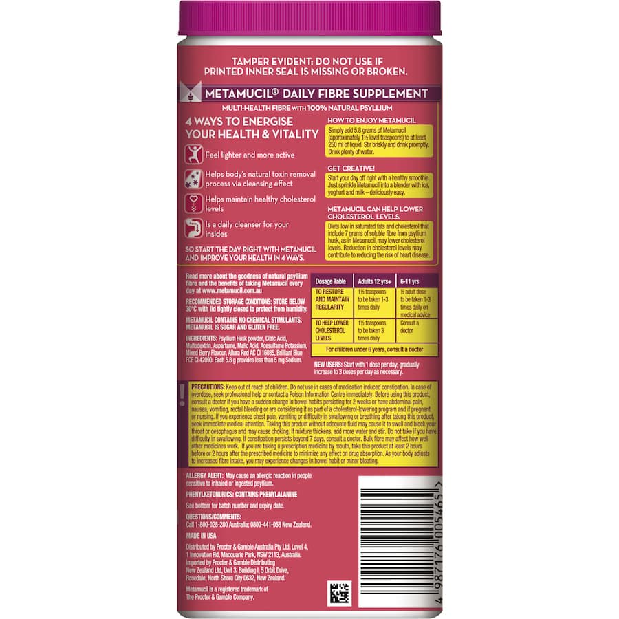 Metamucil Dietary Supplement Daily Fibre Wild Berry 425g