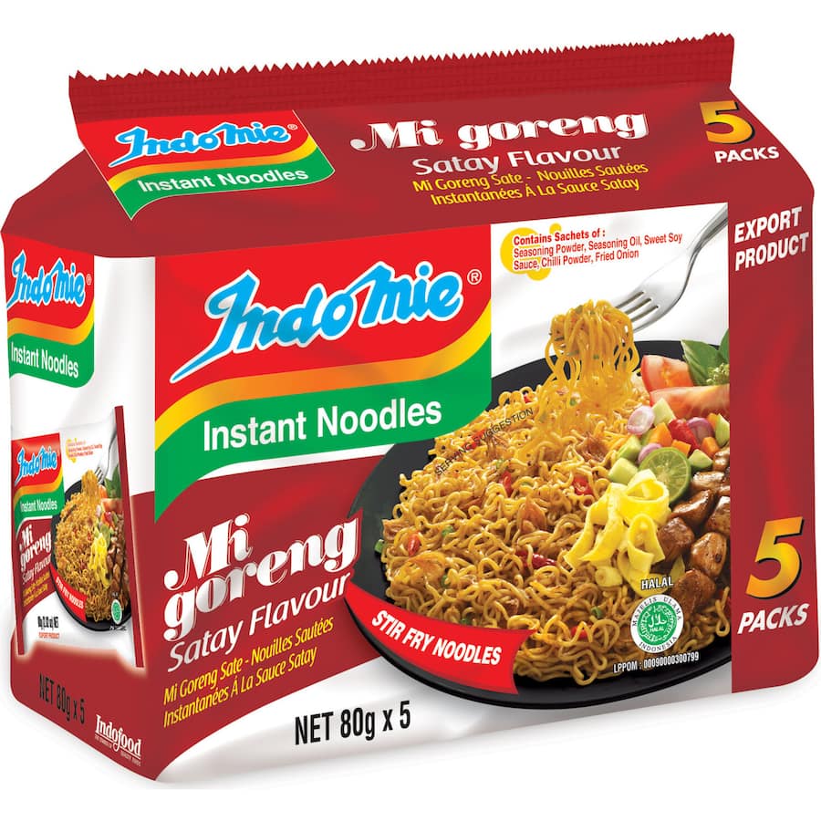 Indomie Mi Goreng Instant Noodles Satay Multi Pack 5pk 400g
