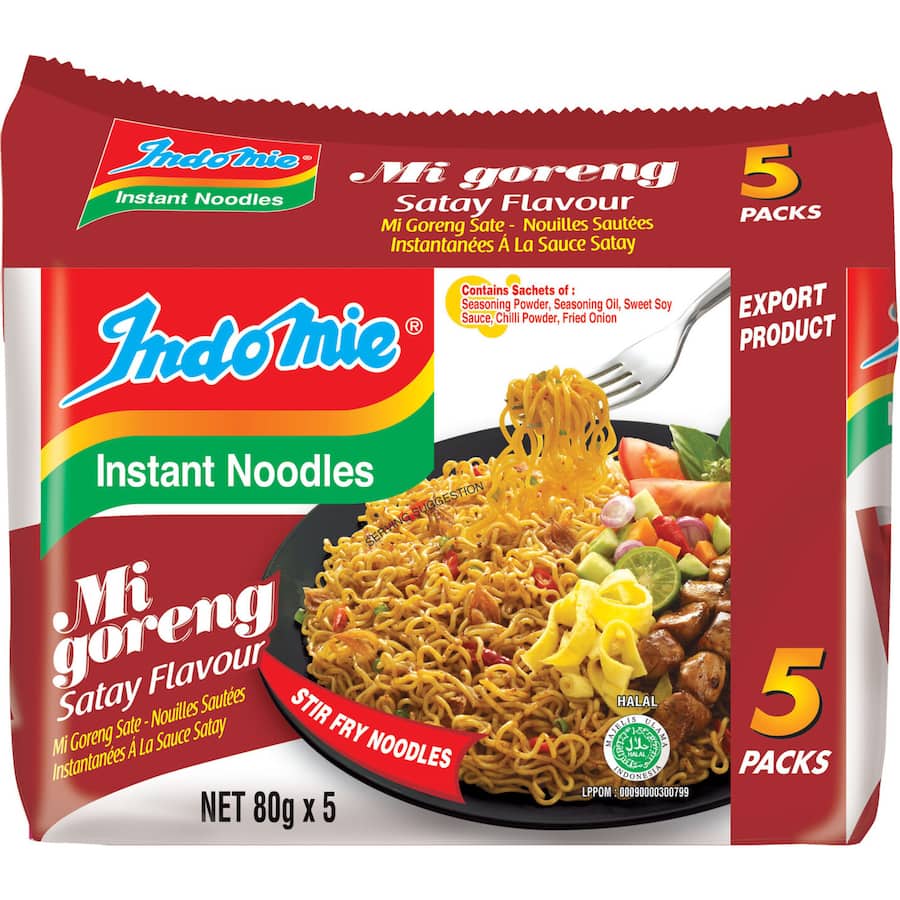 Indomie Mi Goreng Instant Noodles Satay Multi Pack 5pk 400g