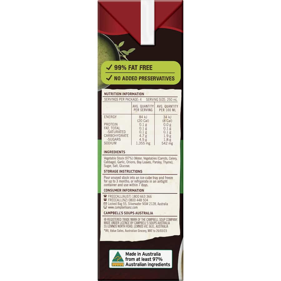 Campbells Real Stock Vegetable Stock Liquid Carton 1L