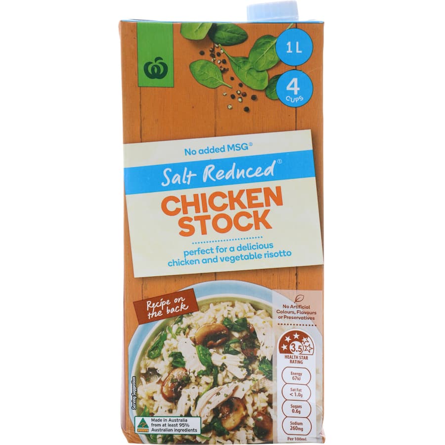 Woolworths Chicken Stock Liquid Salt Reduced Carton 1L