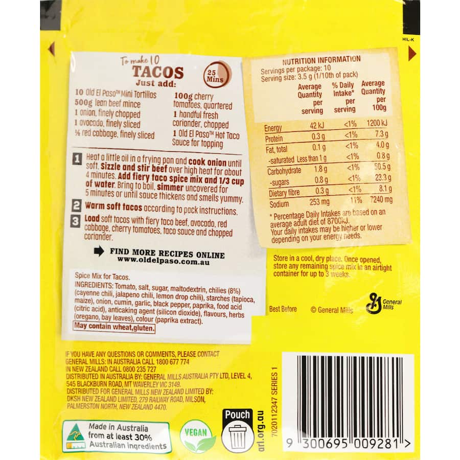 Old El Paso Taco Seasoning Fiery Spice Mix Sachet 35g