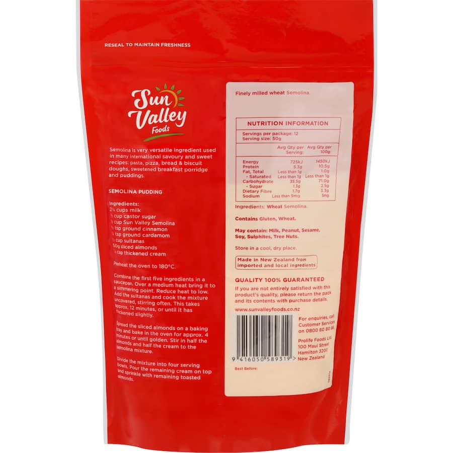 Sun Valley Foods Semolina Fine 600g