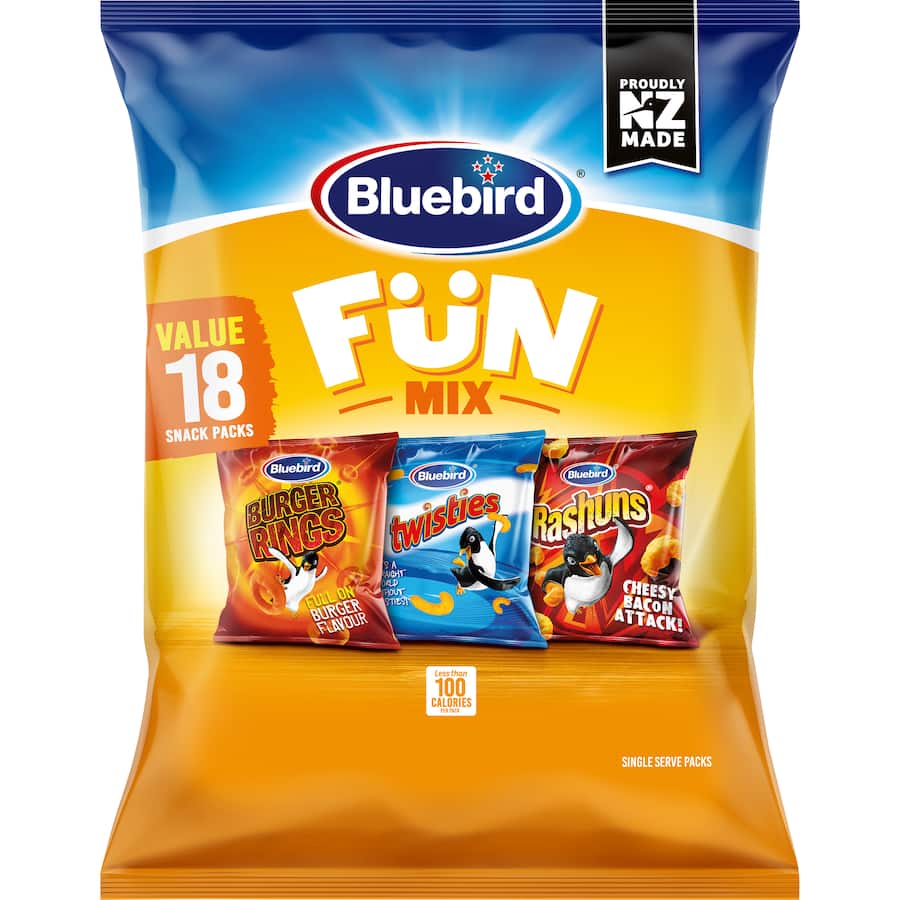 Bluebird Fun Mix Multipack Corn Snacks Twisties Rashuns Burger Rings 18pack