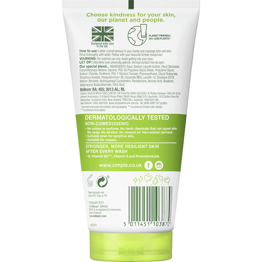 Simple Kind To Skin Facial Cleanser Moisturising 150mL