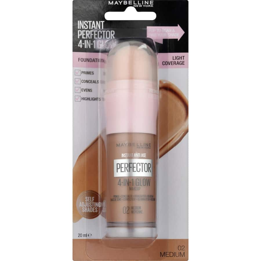 Maybelline New York Liquid Makeup Instant Perfector in Medium; a 4-in-1 formula that primes, conceals, highlights, and evens skin tone.