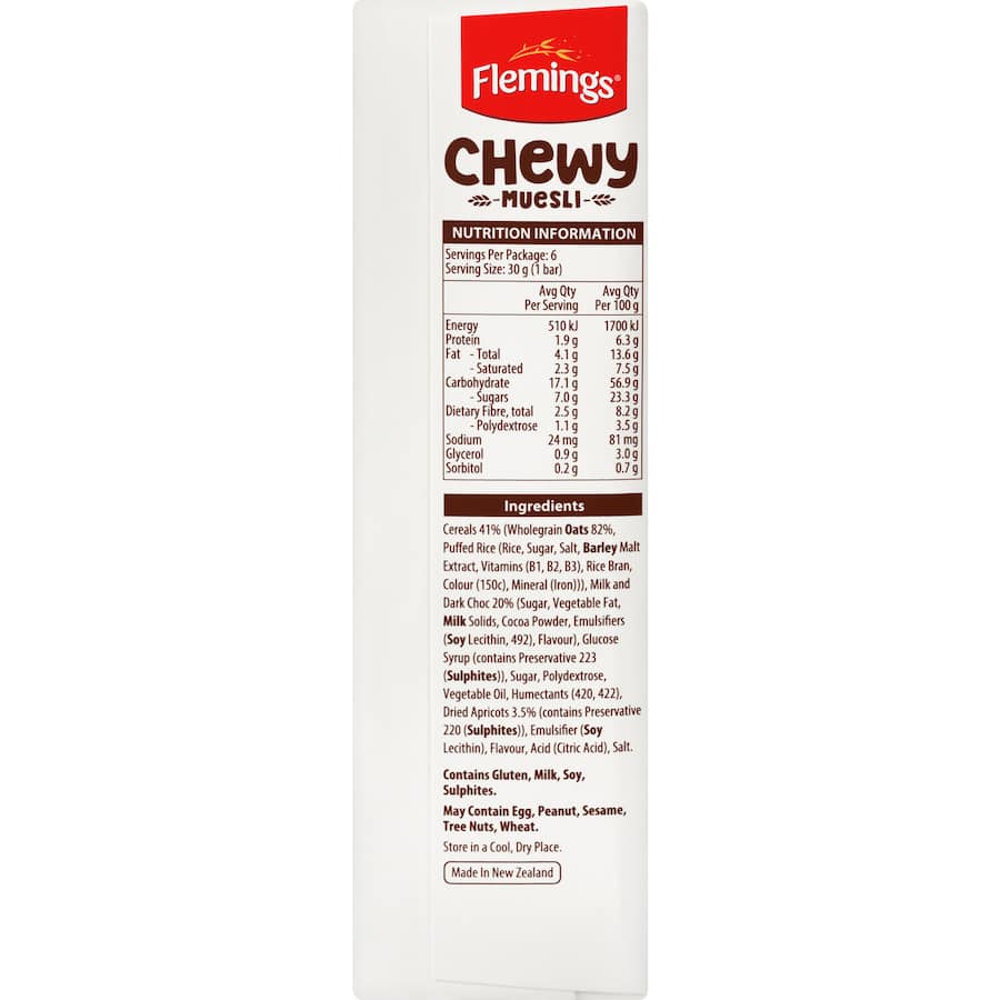 Flemings Chewy Muesli Bars Apricot Chocolate Chip 6pk 180g