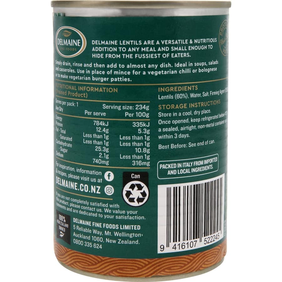 Delmaine Lentils  Can 390g