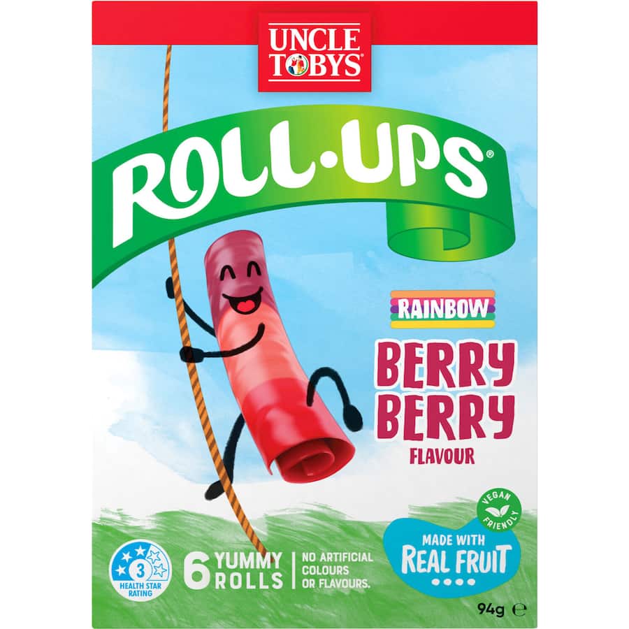 Uncle Tobys Roll-ups Fruit Snack Rainbow Berry Berry 6pk 94g