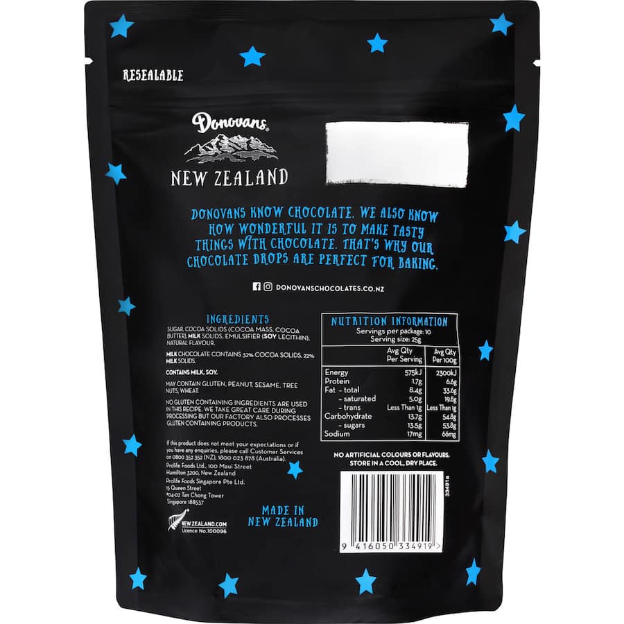 Donovans Chocolate Drops Milk 250g
