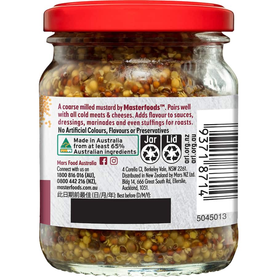 Masterfoods Mustard Wholegrain Jar 175g