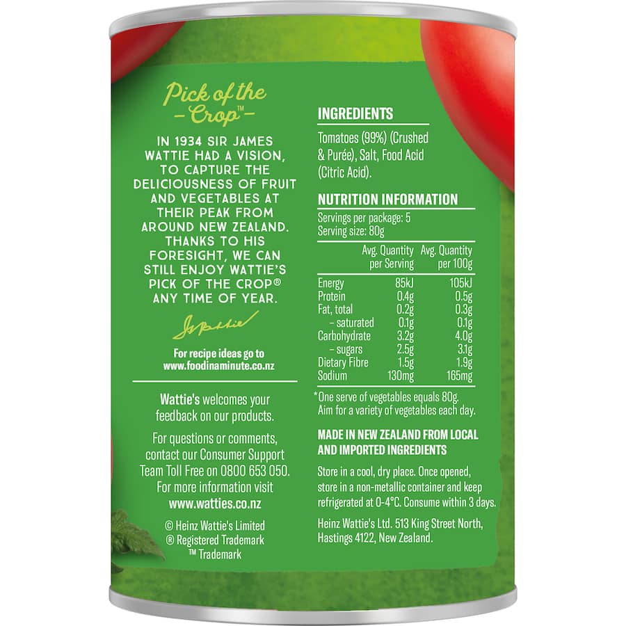 Watties Crushed & Sieved Tomatoes  Can 400g