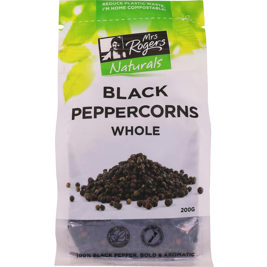 Mrs Rogers Naturals Peppercorns Black Resealable pouch 200g