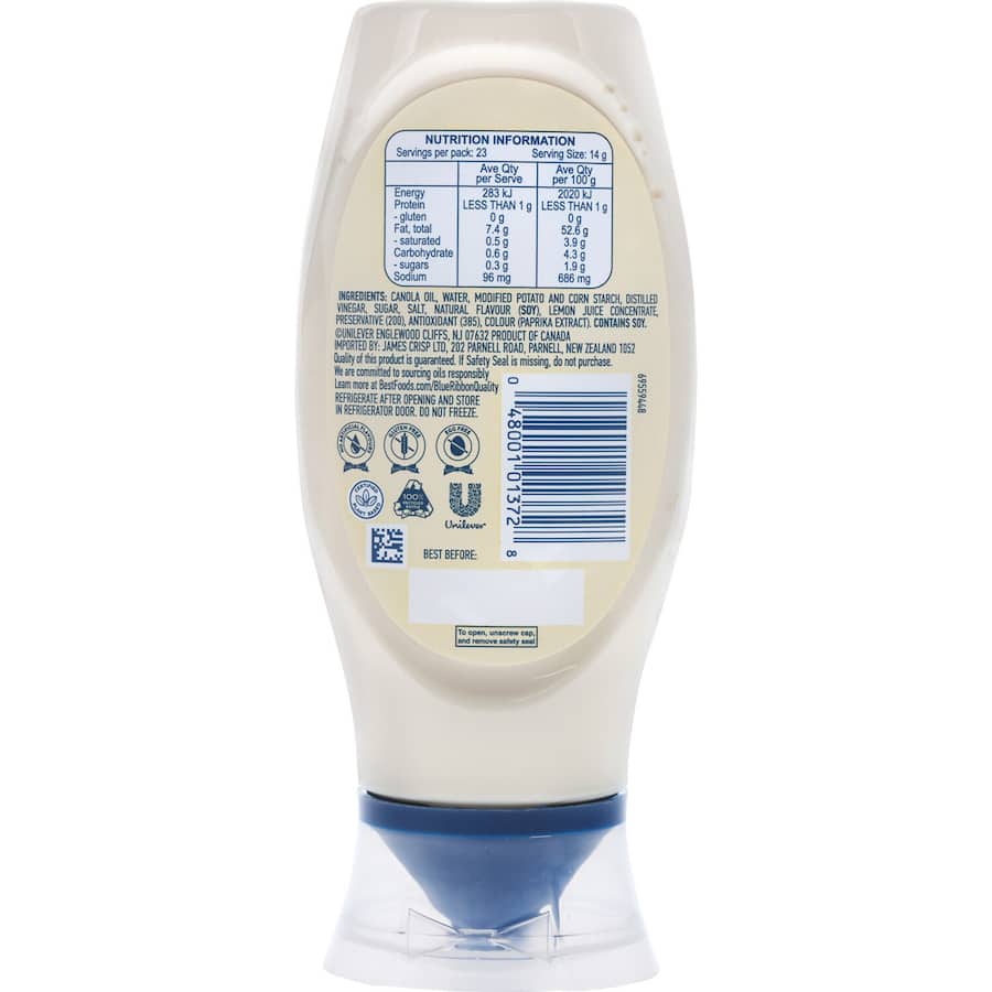 Best Foods Vegan Mayonnaise  Squeeze bottle 340mL