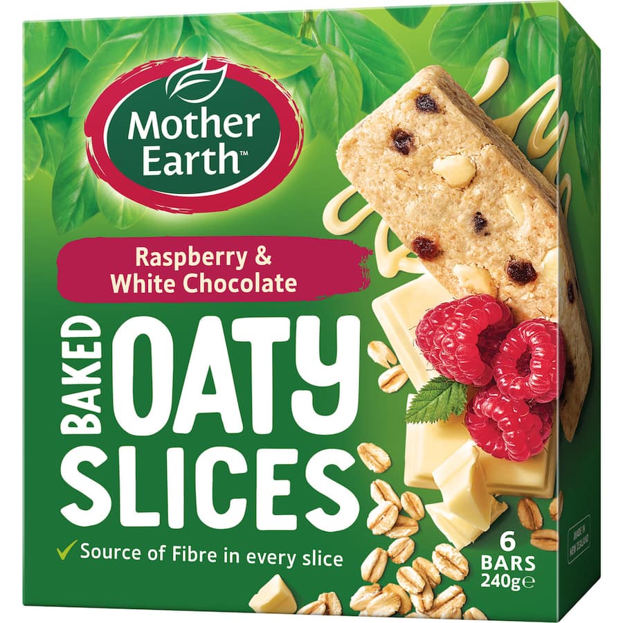 Mother Earth Oaty Slices Oat Bars Raspberry & White Choc 6pk 240g
