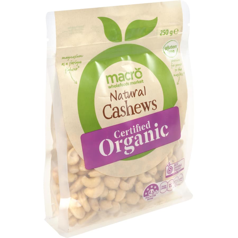 Macro Organic Natural Cashews Raw 250g
