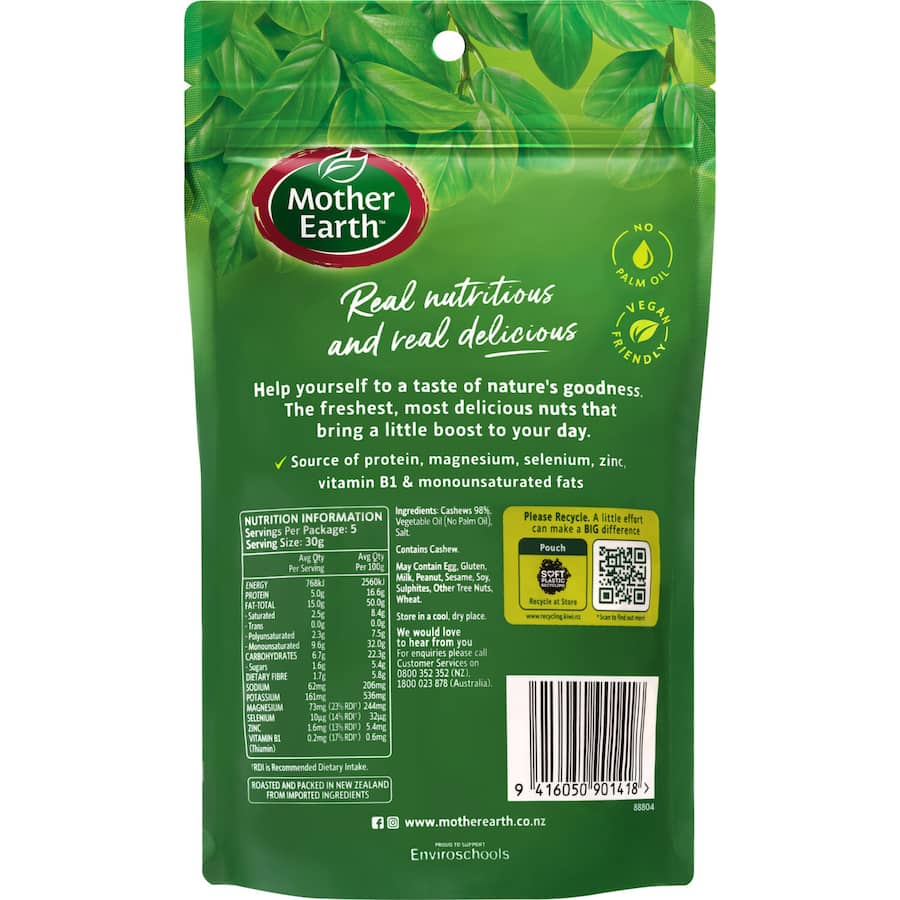 Mother Earth Cashews Batch Roasted & Salted 150g