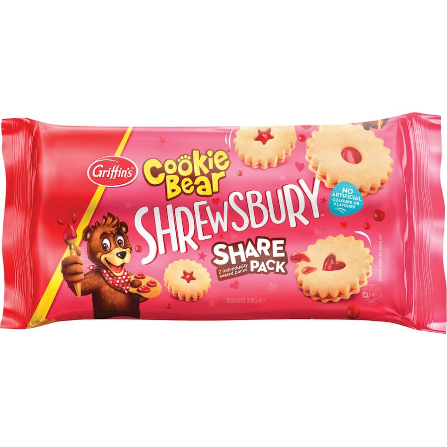 Griffin's Cookie Bear Biscuits Shrewsbry Jam Filled Share pack 350g