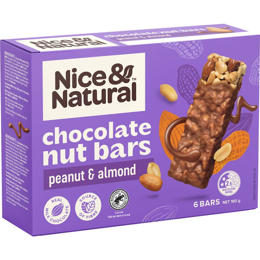 Nice & Natural Nut Bars Choc Peanut & Almond 6pk 180g
